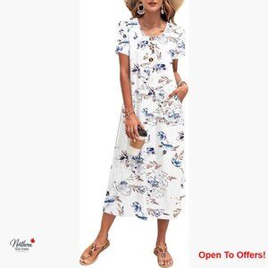 Polyester Spandex Maxi Dress with Pockets Casual Beach Summer